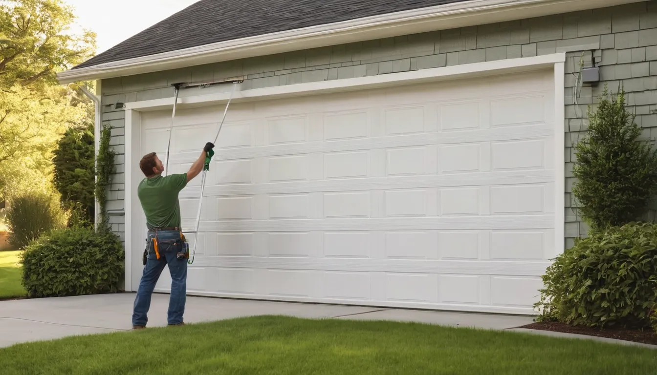 A new garage door being installed on a brick ranch home in Seagoville